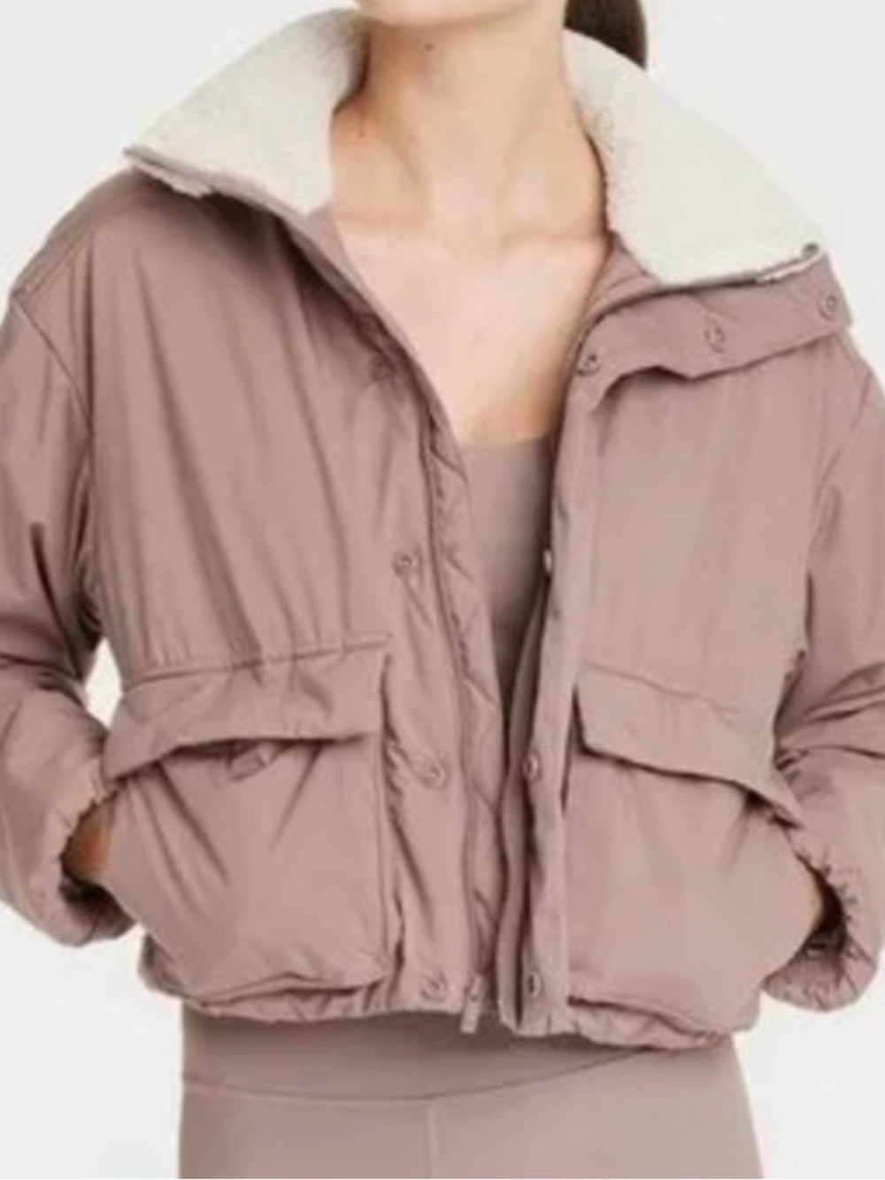 ALL IN MOTION Cropped Puffer Jacket with Shearling Collar